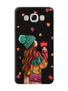 Матовий чорний чохол на Samsung Galaxy J7(2016) J710 :: Дівчина з листям (принт 221)