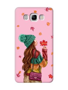 Матовий рожевий чохол на Samsung Galaxy J7(2016) J710 :: Дівчина з листям (принт 221)