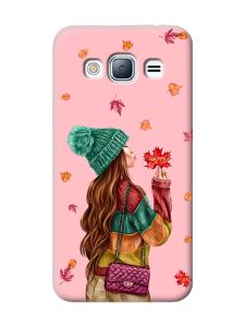 Матовий рожевий чохол на Samsung Galaxy J3 / J310 :: Дівчина з листям (принт 221)