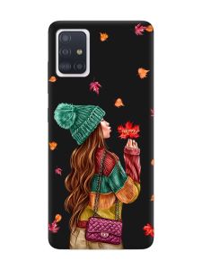 Матовий чорний чохол на Samsung Galaxy A51 :: Дівчина з листям (принт 221)