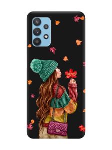 Матовий чорний чохол на Samsung Galaxy A32 :: Дівчина з листям (принт 221)