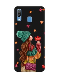 Матовий чорний чохол на Samsung Galaxy A30 (2019) / A20 (2019) :: Дівчина з листям (принт 221)