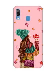 Матовий рожевий чохол на Samsung Galaxy A30 (2019) / A20 (2019) :: Дівчина з листям (принт 221)