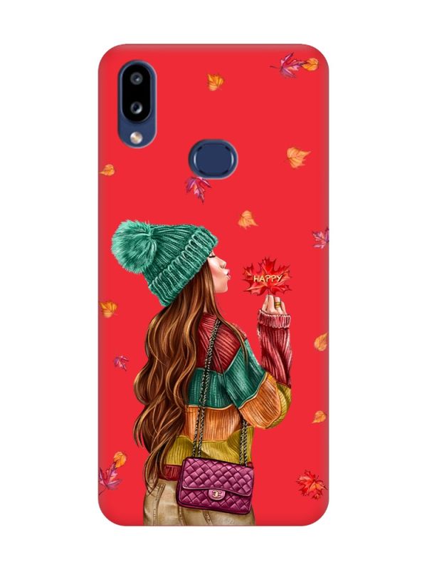 Матовий червоний чохол на Samsung Galaxy A10ѕ A107 :: Дівчина з листям (принт 221)
