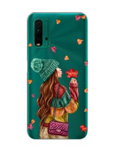 Прозорий чохол на Xiaomi Redmi 9T  :: Дівчина з листям (принт 221)