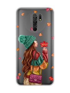 Прозорий чохол на Xiaomi Redmi 9 :: Дівчина з листям (принт 221)