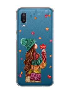 Прозорий чохол на Samsung Galaxy A02/A022 (2021) :: Дівчина з листям (принт 221)