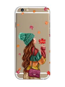 Прозорий чохол на iPhone 6/6s :: Дівчина з листям (принт 221)