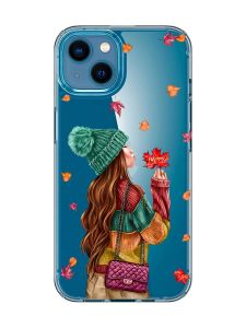 Прозорий чохол для iPhone 13 mini :: Дівчина з листям (принт 221)