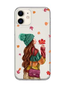 Прозорий чохол на iPhone 12 mini :: Дівчина з листям (принт 221)