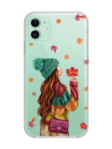 Прозорий чохол на Apple iPhone 11 (6,1) :: Дівчина з листям (принт 221)