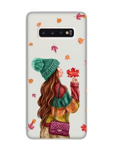 Прозорий чохол на Samsung Galaxy S10 :: Дівчина з листям (принт 221)