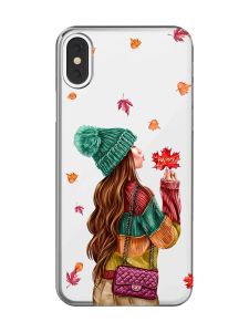 Прозорий чохол на iPhone X / XS :: Дівчина з листям (принт 221)
