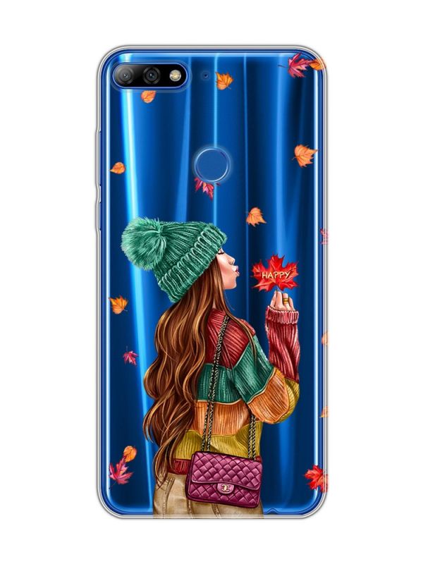 Прозорий чохол на Huawei Y7 2018 / Y7 prime 2018 :: Дівчина з листям (принт 221)