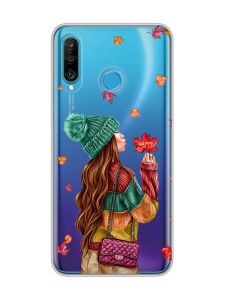 Прозорий чохол на Huawei P30 Lite :: Дівчина з листям (принт 221)