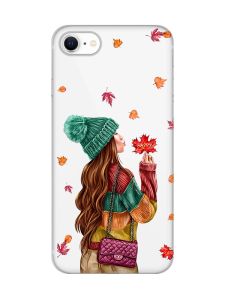 Прозорий чохол на iPhone SE 2020 :: Дівчина з листям (принт 221)