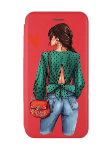 Чохол-книжка з малюнком для Samsung Galaxy A03 (A035) Червоний :: Дівчина в зеленому (принт 224)