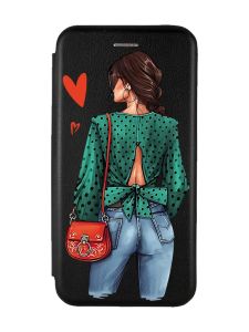 Чохол-книжка з малюнком для Samsung Galaxy A03s Чорний :: Дівчина в зеленому (принт 224)