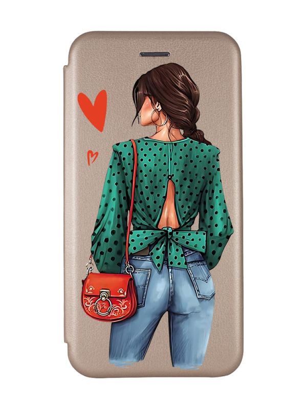 Чохол-книжка з малюнком для Xiaomi Redmi 9 Золотистий :: Дівчина в зеленому (принт 224)