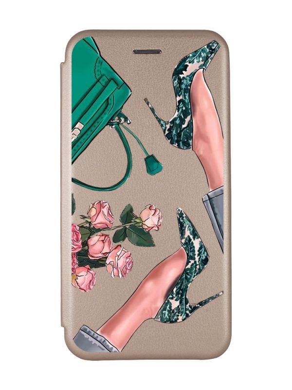 Чохол-книжка з малюнком для Samsung Galaxy A50 (2019) A505/A30s Золотий :: Туфельки і квіти (принт 225)