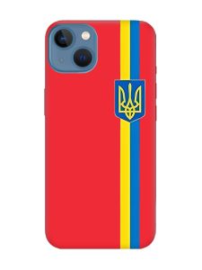 Матовий червоний чохол на Apple iPhone 13 :: Стрічка Україна (патріотичний принт 253)
