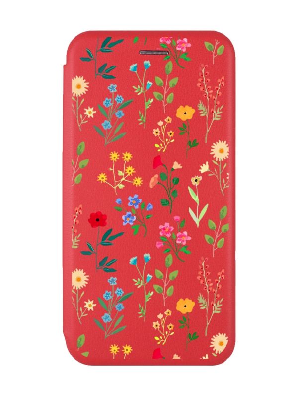 Чохол-книжка з малюнком для Xiaomi Redmi 9 Червоний  :: Квітковий фон (принт 269)