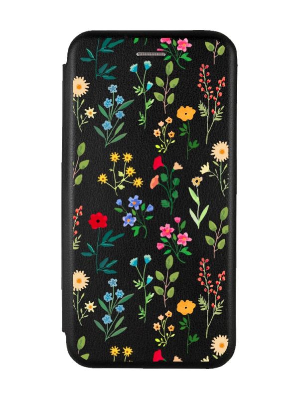 Чохол-книжка з малюнком для Xiaomi Redmi Note 10/Note 10s Чорний :: Квітковий фон (принт 269)