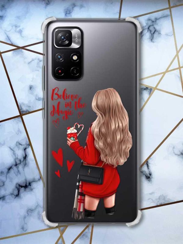 Чохол з потовщеними кутами на Xiaomi Redmi Note 11 5G :: Дівчина з кавою (принт 137)