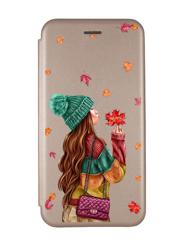Чохол-книжка з малюнком для Samsung Galaxy A33 5G Золотий :: Дівчина з листям (принт 221)