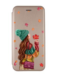 Чохол-книжка з малюнком для Samsung Galaxy A53 4G Золотий :: Дівчина з листям (принт 221)