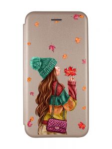Чохол-книжка з малюнком для Samsung Galaxy А10 (2019)/А105 Золотий :: Дівчина з листям (принт 221)