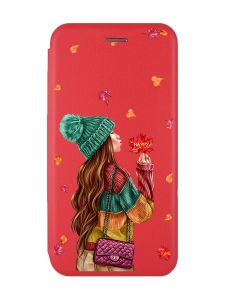 Чохол-книжка з малюнком для Xiaomi Redmi 9 Червоний  :: Дівчина з листям (принт 221)