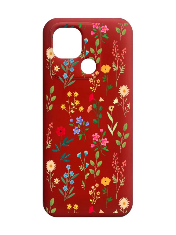 Матовий червоний чохол на Xiaomi Redmi 10C :: Квітковий фон (принт 269)