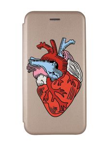 Чохол-книжка з малюнком для Xiaomi Redmi Note 8 Pro Золотий :: Серце анатомічне (принт 250)