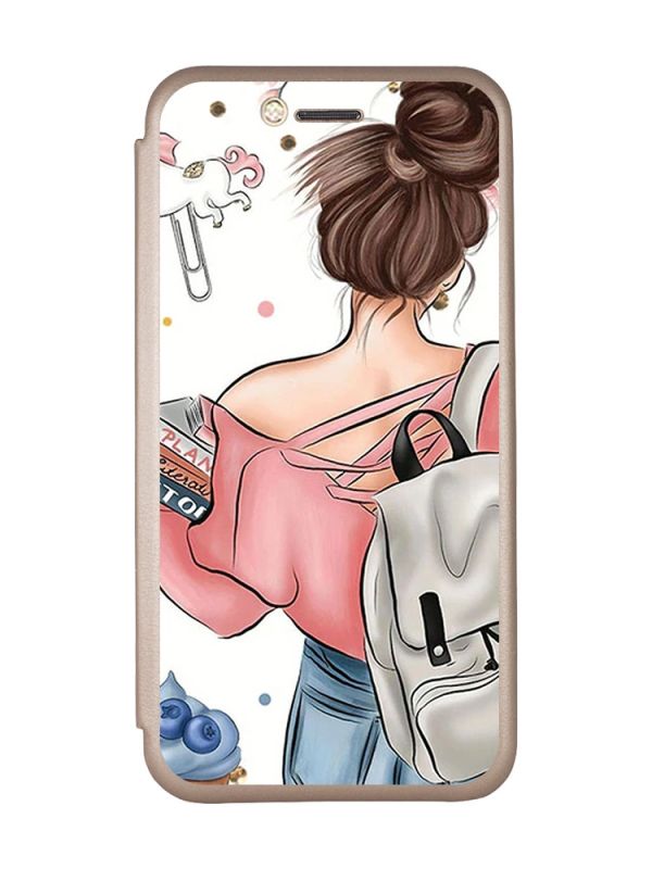 Чохол-книжка з малюнком для Samsung Galaxy A50 (2019) A505/A30s Золотий :: Дівчина з рюкзаком (принт 30)