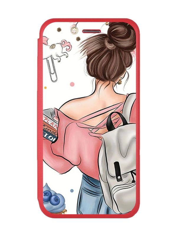 Чохол-книжка з малюнком для Samsung Galaxy A51 (A515) Червоний :: Дівчина з рюкзаком (принт 30)