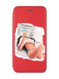 Чохол-книжка з малюнком для Samsung Galaxy A50 (2019) A505/A30s Червоний :: Дівчина з газетою (принт 31)