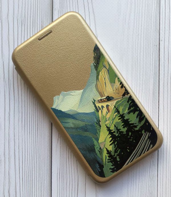 Чохол-книжка з малюнком для Samsung Galaxy A03/A035 Золотий :: Пейзаж. Гори (принт 87)