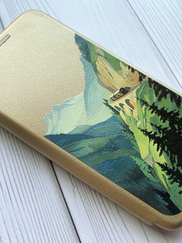 Чохол-книжка з малюнком для Samsung Galaxy A03/A035 Золотий :: Пейзаж. Гори (принт 87)