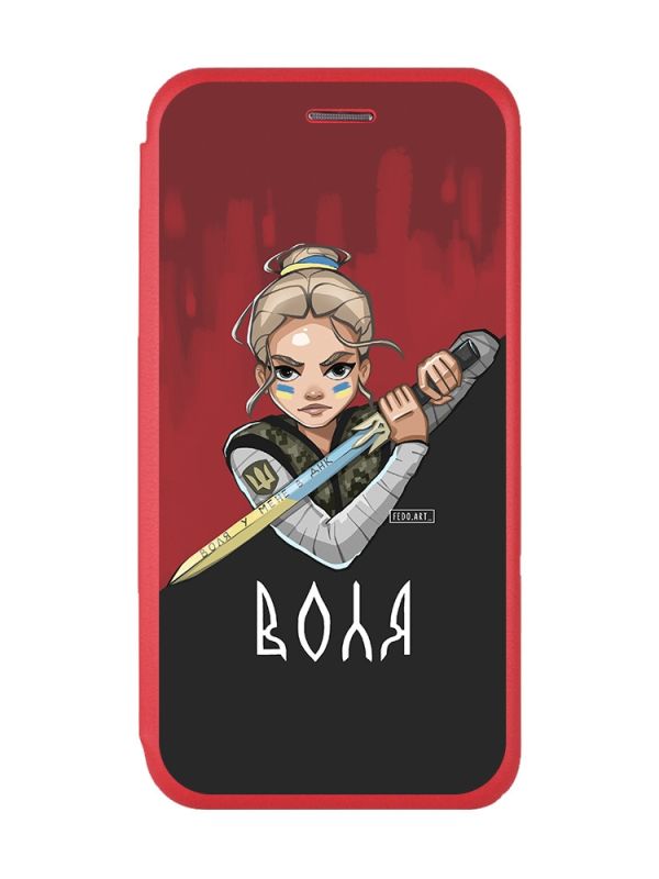 Чохол-книжка з малюнком для Xiaomi Redmi 8A Червоний :: Українська захисниця (принт 171)