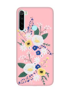 Матовий рожевий чохол на Xiaomi Redmi Note 8 :: Квіти. Акварель (принт 271)