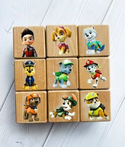 Дитячі розвиваючі дерев'яні кубики із зображеннями цуценят Патруль (комплект 1)