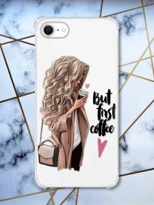 Чохол з потовщеними кутами на iPhone 7/ 7s/ 8/ 8s :: Дівчина з кавою (принт 114)