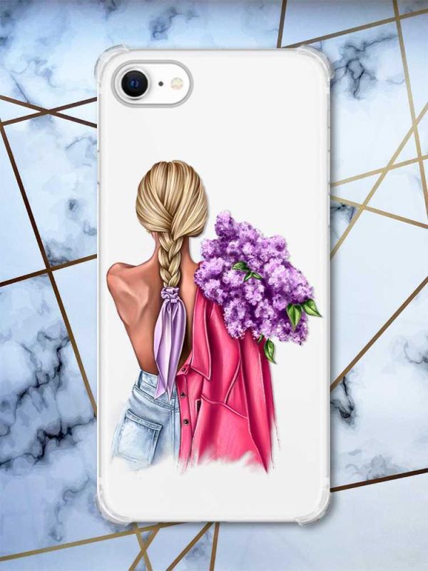Чохол з потовщеними кутами на iPhone 7/ 7s/ 8/ 8s :: Дівчина з бузком (принт 7)