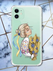 Чохол з потовщеними кутами на Apple iPhone 11 (6.1) :: Українка з колосками (патріотичний принт 173)