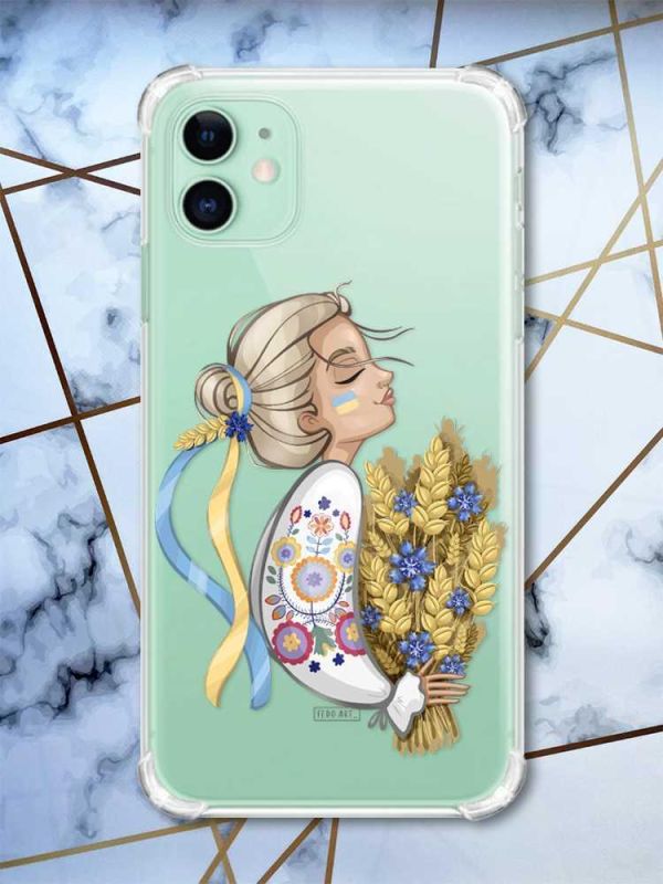 Чохол з потовщеними кутами на Apple iPhone 11 (6.1) :: Українка з колосками (патріотичний принт 173)