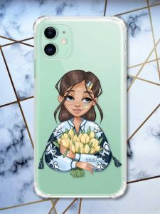 Чохол з потовщеними кутами на Apple iPhone 11 (6.1) :: Дівчина з тюльпанами (патріотичний принт 22)