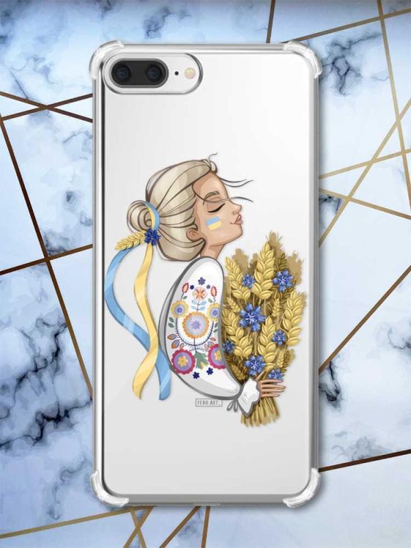 Чохол з потовщеними кутами на iPhone 7 Plus/8 Plus :: Українка з колосками (принт 173)