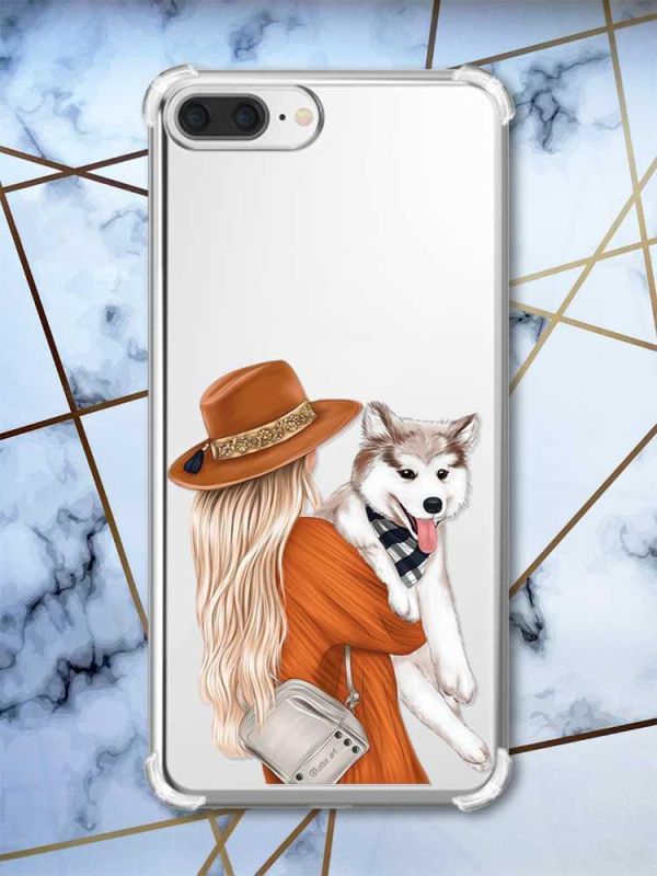 Чохол з потовщеними кутами на iPhone 7 Plus/8 Plus :: Дівчина з песиком (принт 115)