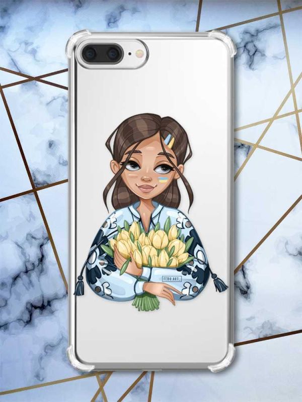 Чохол з потовщеними кутами на iPhone 7 Plus/8 Plus :: Дівчина з тюльпанами (принт 22)